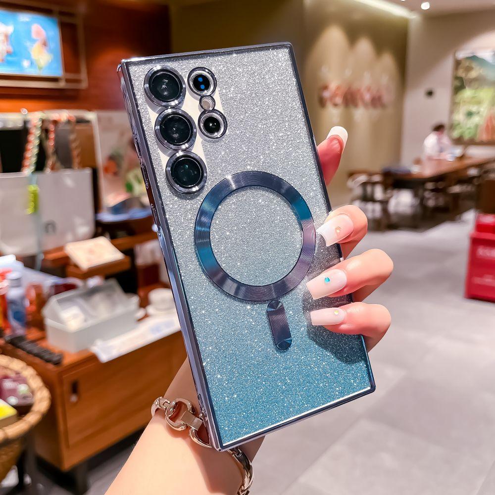 Pro Samsung Galaxy S23 S22 Ultra S21 Plus/iphone 14 13 12 11 Pro X XR XS max Magsafe bezdrátové nabíjení magnetické pouzdro Glitter Card Transparentní kryt