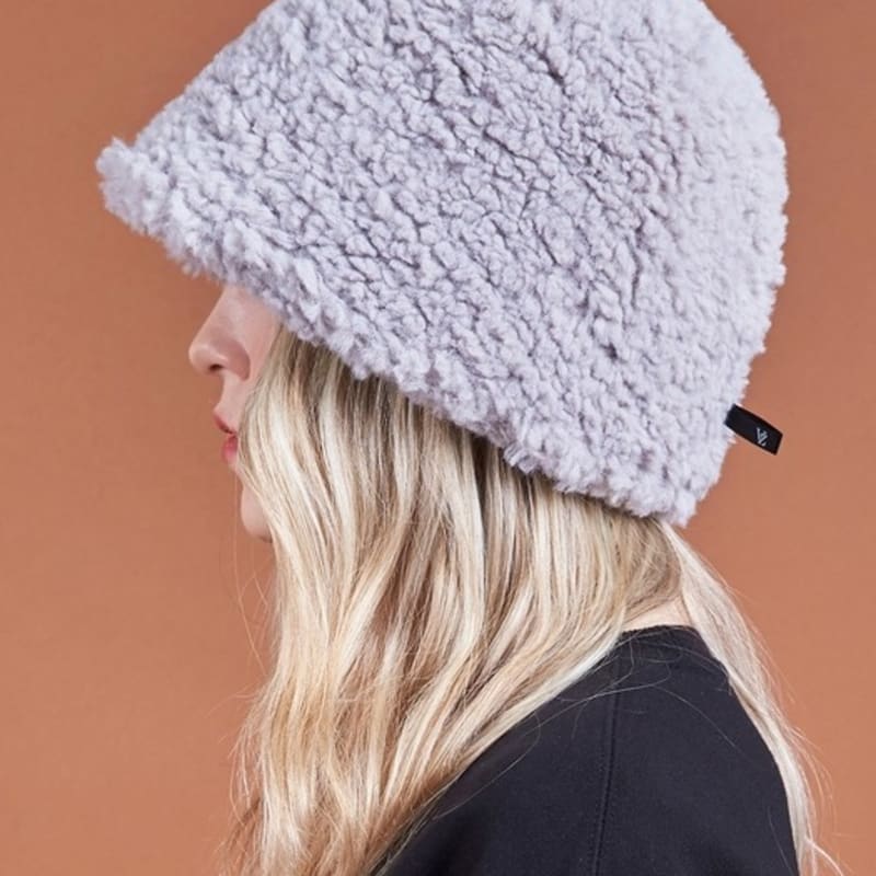 

VARZAR Fur Long Label Boucle Drop Bucket Hat Gray FREE