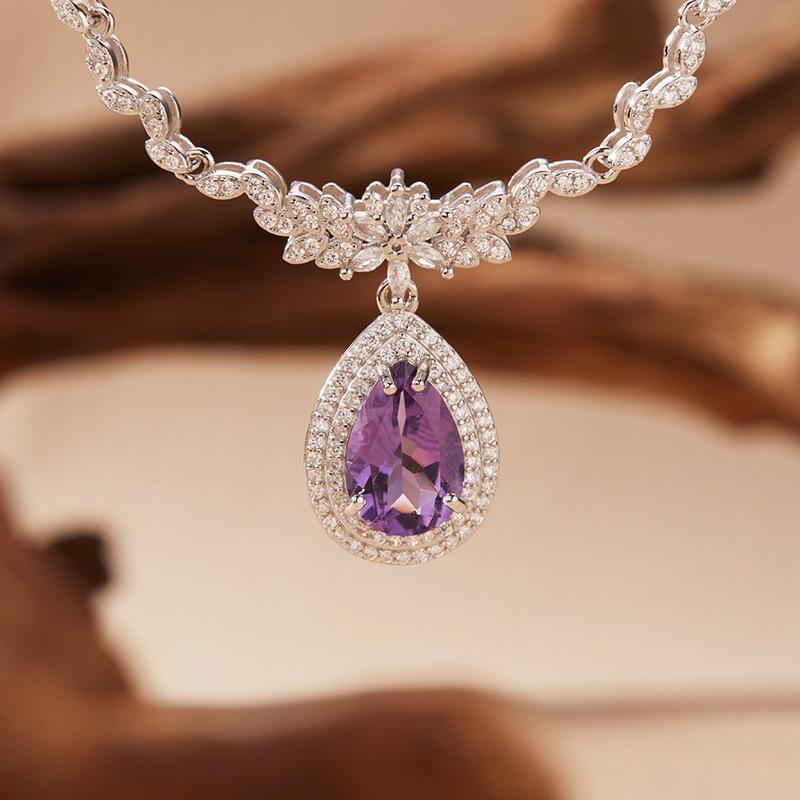 Color Treasure Jewelry Natural Topaz Amethyst Citrine Necklace Women'S S925 Silver Droplet Pendant