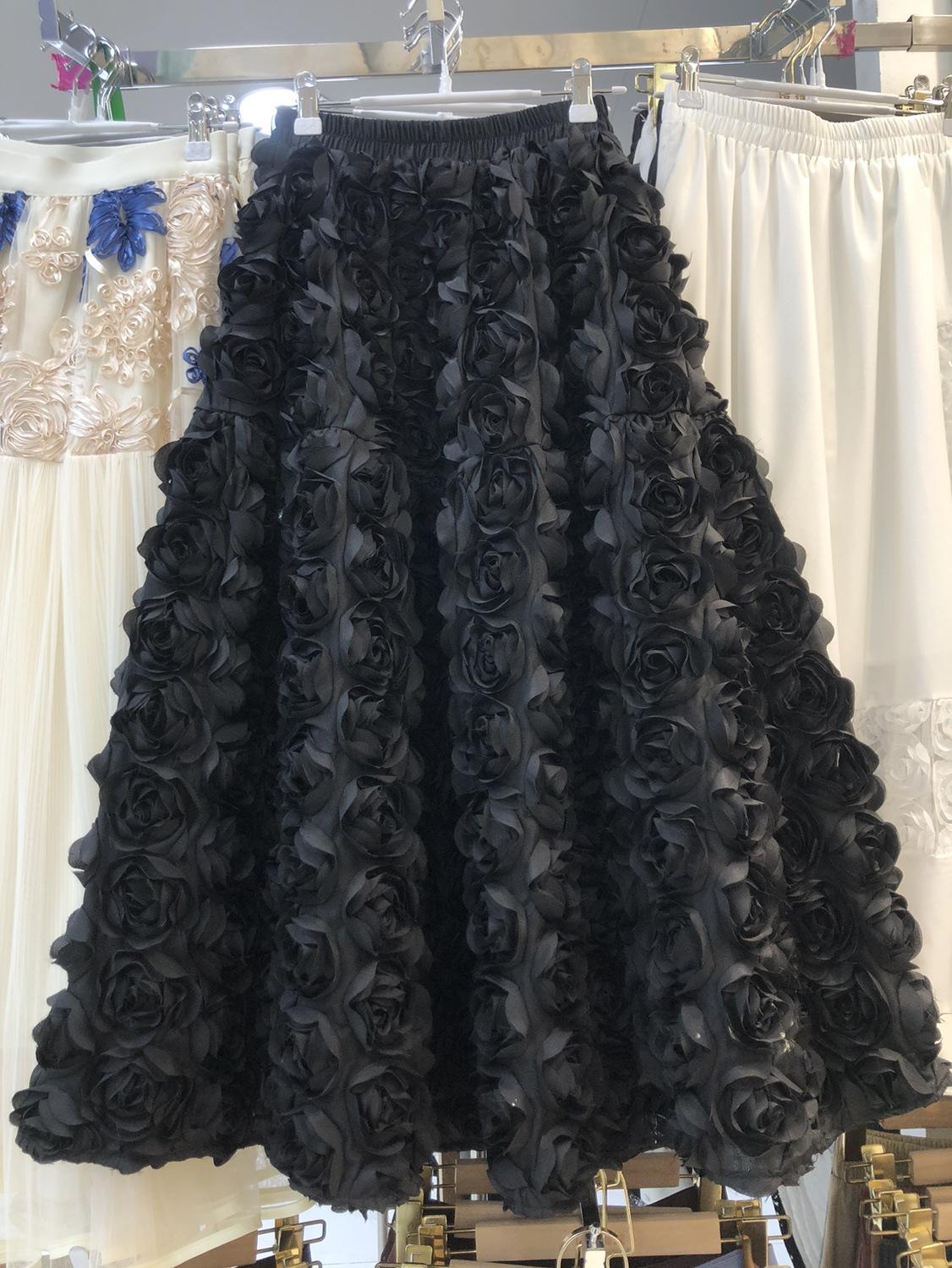 

Тяжелая промышленность трехмерный цветок розы высокая талия маятник модная А-образная юбка длинная юбка темперамент элегантная пышная юбка one size fits all