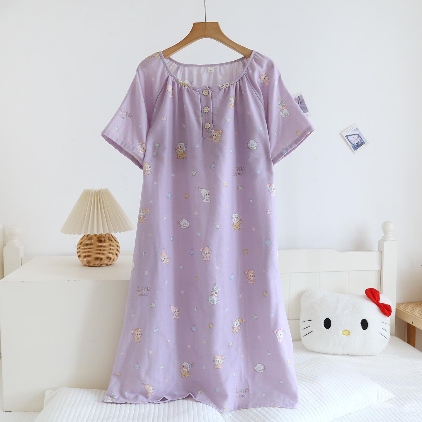 

Star People Women s Summer Gauze Nightgown, Short Sleeve Round Neck Midi Dress L