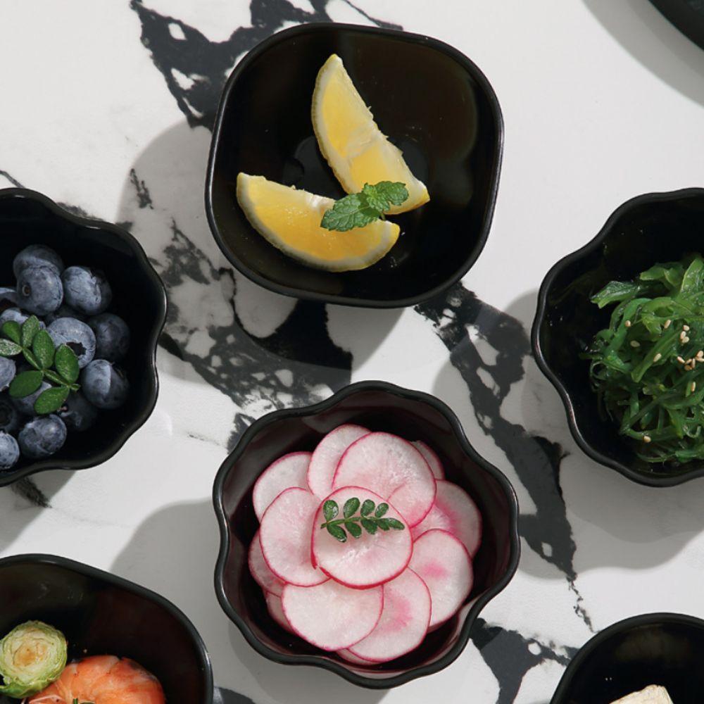 10 Piece Multifunctional Flower/Square Seasoning Dish Black Thickened Sauce Dish Plastic Snack Bowl Restaurant