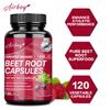Cápsulas de beterraba, altamente absorvíveis, 1200 mg de pó de beterraba orgânica por dose, adequadas para homens e mulheres.