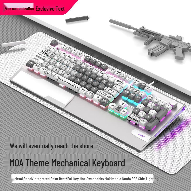 Langtu K1000MOA Mechanical Gaming Keyboard - Wired 104-Key Blue Switch, PBT Keys, for Esports & Office.