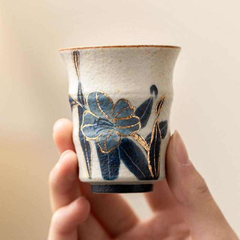 Hand-Painted Lily Bamboo Teacups Blue and White Flint Ceramic Master Cups Household Drinking Cup Chinese Kung Fu Tea Set Bowls