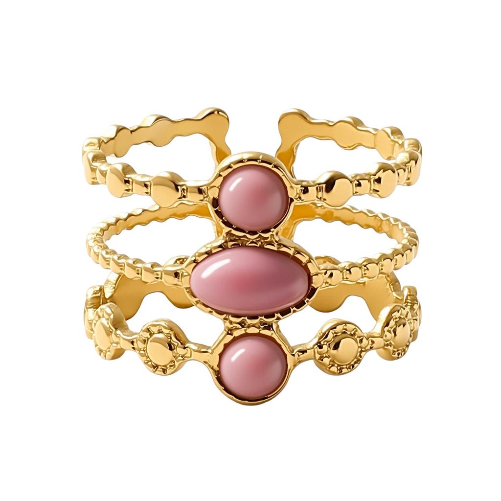 French Retro Multi-layer Zircon Ring, 18K Gold-Plated Stainless Steel