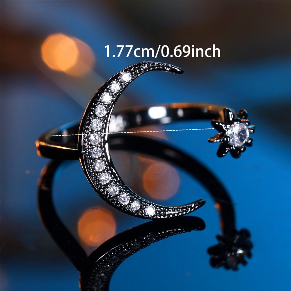 Charm Female Crystal Moon Star Open Ring Black Gold Color Vintage Wedding Jewelry For Women