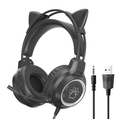 GHDVOP Katzenohr-Kopfhörer, Gaming-Headset, Gaming-Kopfhörer, kabelgebundene Kopfhörer, Over-Ear-Kopfhörer, süß, kabelgebunden, mit Mikrofon, 40-mm-Lautsprecher
