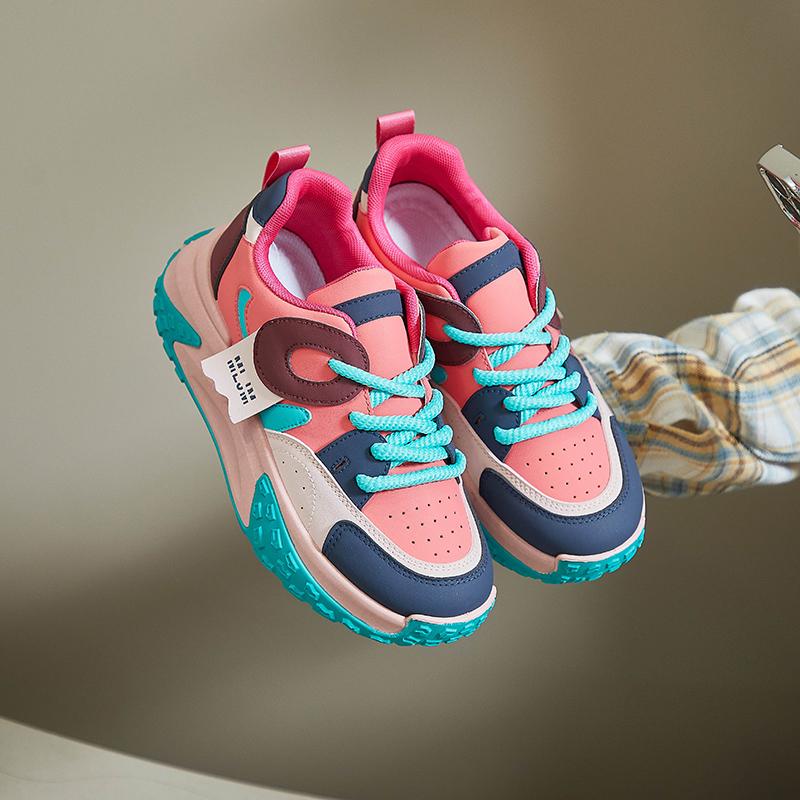 Fashion Spring Pink Platform Sneakers Thick Sole Leather Casual Shoes Women Chunky Sneakers Slip On Casual Sports Shoes For Women