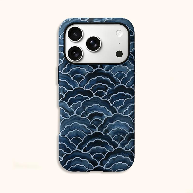 Artistic Oceanic Watercolor Layered Scale Pattern Film Aesthetic Protective Shockproof Bumper Phone Case Cover For iPhone 14 15 16 Pro Max Plus