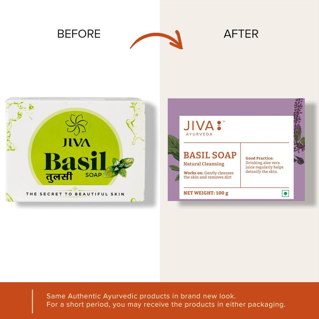 Jiva Basil Soap 100gm Pack of 3 | Pure Natural Herbal Skincare for Acne, Pimples, Rashes, Blemishes