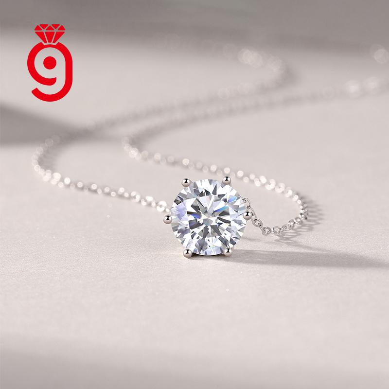 925 Silver Round-Cut Moissanite Necklace Chain Sparkle Fashion Jewelry Elegant Minimalist Statement Moissanite Necklace