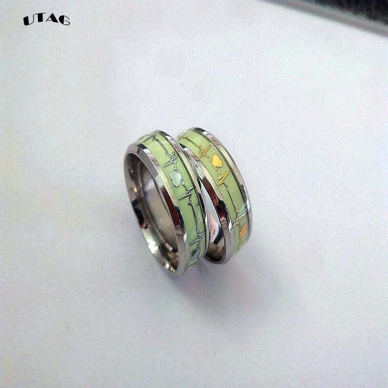 Fashion Stainless Steel Luminous Finger Ring For Women Men Glowing In Dark Heart Couple Wedding Bands Jewelry Gift Accessories