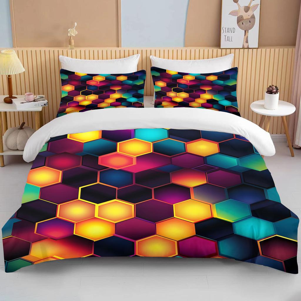 3D Geometric Hexagonal Rhombus Print Bedding Set Duvet Cover 1 Duvet Cover 2 Pillowcases Adult and Kids Bedding Set Luxury Gifts