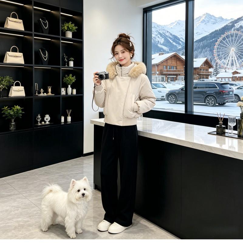 2026 Winter Oversized Hooded Cotton Puffer Coat Women Plus Size Thick Warm Short Jacket With Faux Fur Collar
