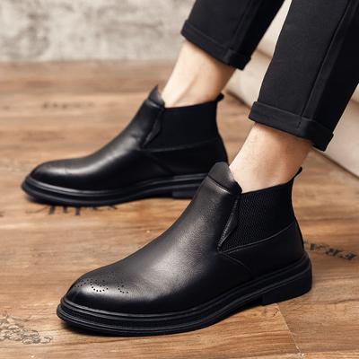 Retro Design Men Leather Boots Pointed Toe Style Brogue Chelsea Boots for Men High Quality Formal Business Luxury Mens Shoes