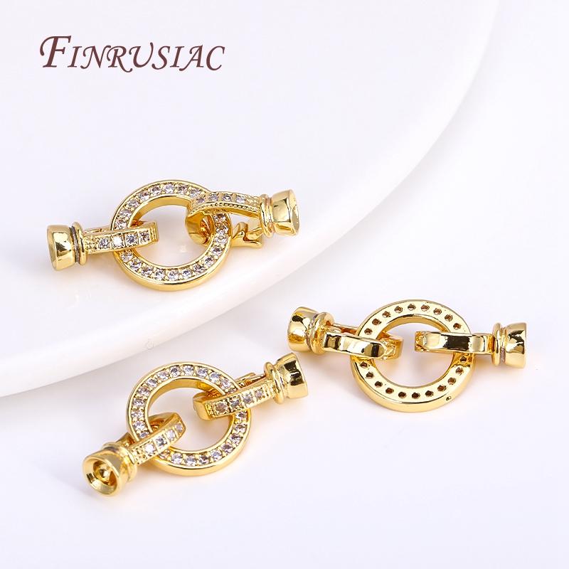 18K Gold Plated Inlaid Zircon Round Connector Clasps For Necklace Making,End Caps Fastener Clasp Handmade DIY Jewelry Making
