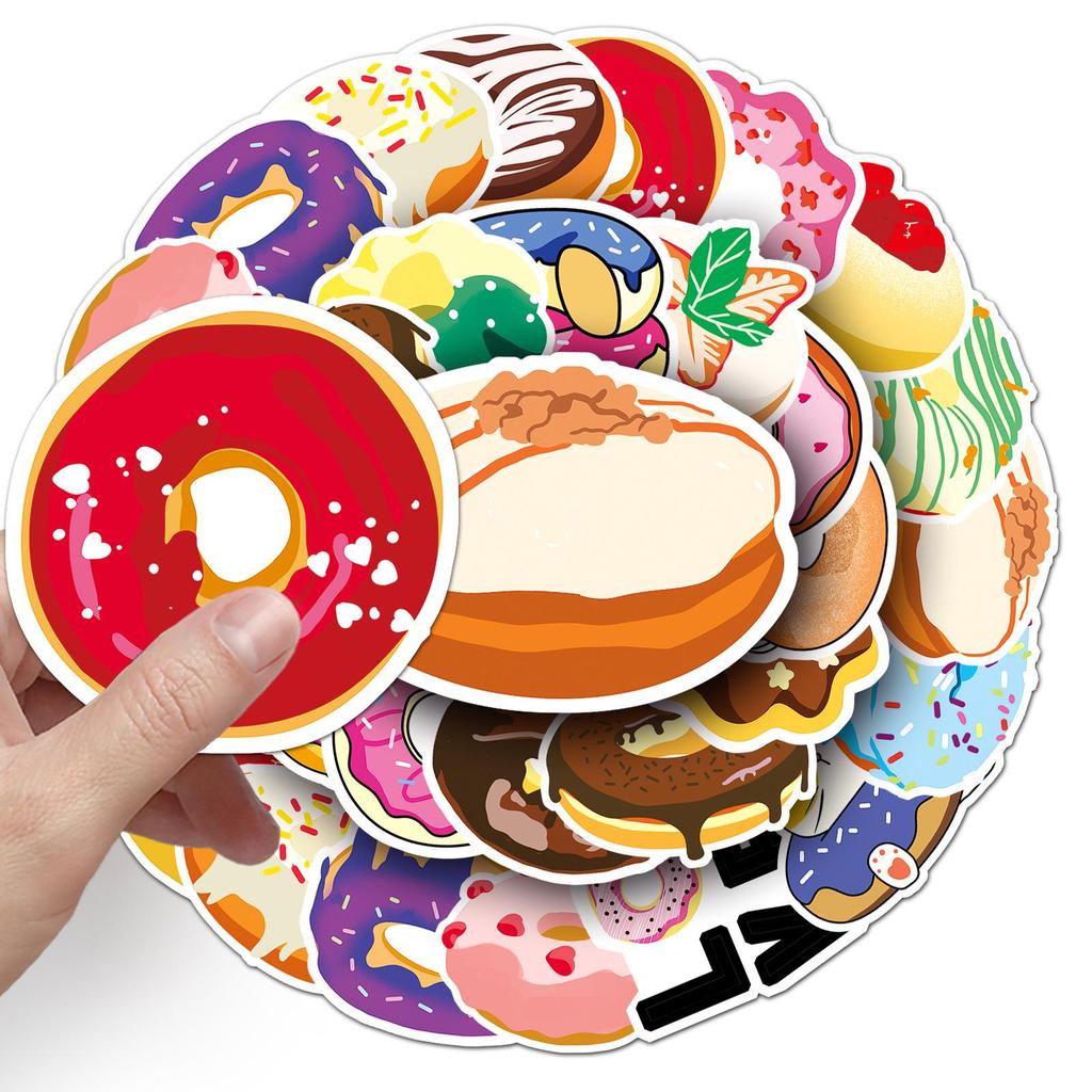 50 Original Donut Cartoon Stickers - Cute, Waterproof for Journals, Notebooks, Water Bottles, and Phones