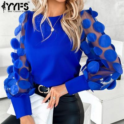 Γυναικεία μόδα Casual Άνοιξη Φθινόπωρο μονόχρωμη στάμπα με μακριά μανίκια μπλούζες και πουκάμισα με λαιμόκοψη