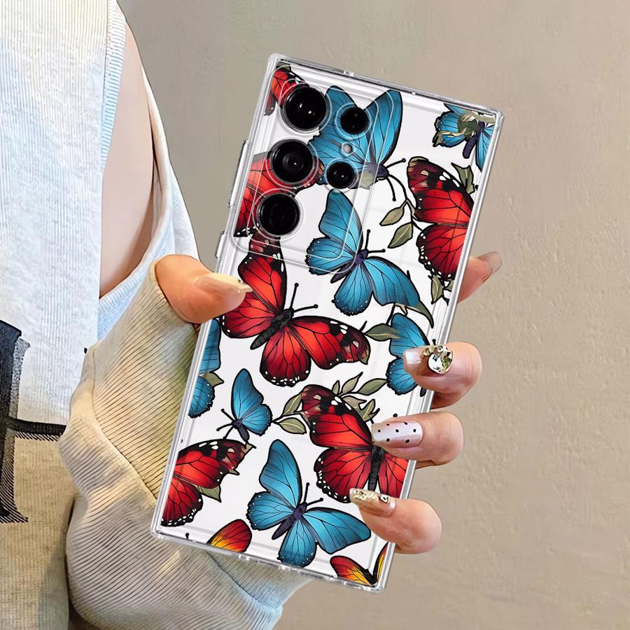 Phone Cover Case for Samsung Galaxy S26 S25 Edge Note 20 Ultra 10 S24 S22 FE S21 S20 Plus S23 Ultra Retro Butterfly Flower