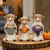 Home Office Regal Dekoration 3 Stück Halloween Geist Hochlandrind Figuren, Harz Yak Statuen mit Kürbis, Bauernhaus Sammlerstück Dekoration Tischplatte