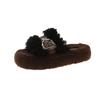 Thick-bottomed curled fluffy slippers for women's outer wear, velvet warm and fashionable one-word belt buckle 2025 autumn and winter new cotton sl