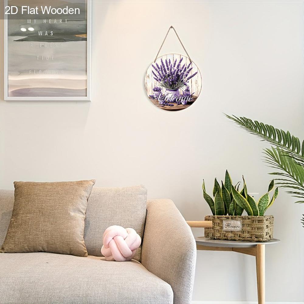 2D Flat, 1pc Purple Lavender Welcome Sign, Spring Home Wall Art Decoration Plaque, Yard Garden Balcony Door Hanging Decor, Perfect Gift for