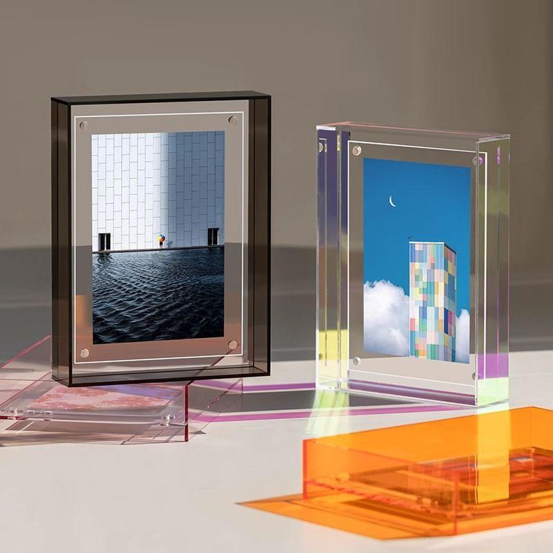 Color Acrylic Photo Frame Picture Frame and Acrylic Decorative Tray - Horizontal and Vertical Formats for Tabletop/Wall Display