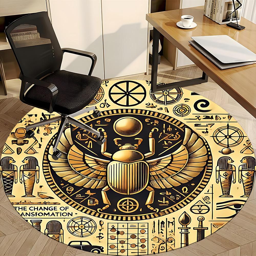 1pc Egyptian Symbols Office Round Area Rug, Under Office Chairs Bedroom Living Room Home Decor, Room Deco, Available in Various Sizes
