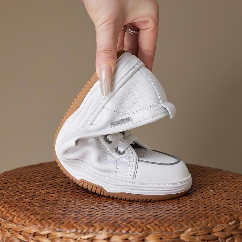 Leather little white shoes women's shallow mouth spring and summer new breathable single shoes one pedal flat baseplate shoes large size