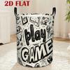 1pc Game Graffiti Pattern Round Laundry Basket - Streetwear Style Design 2D Flat Print Dirty Clothes Basket, Durable Polyester Laundry Basket with Han