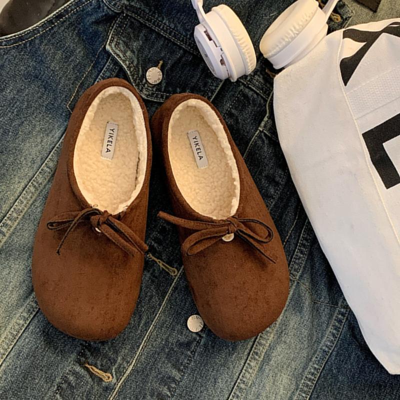 Fashion Vintage Women 2024 New Outdoor Slip-on Round Head Shoes Women Plus Velvet Casual Comfortable Deep Mouth Boots Shoes for Women