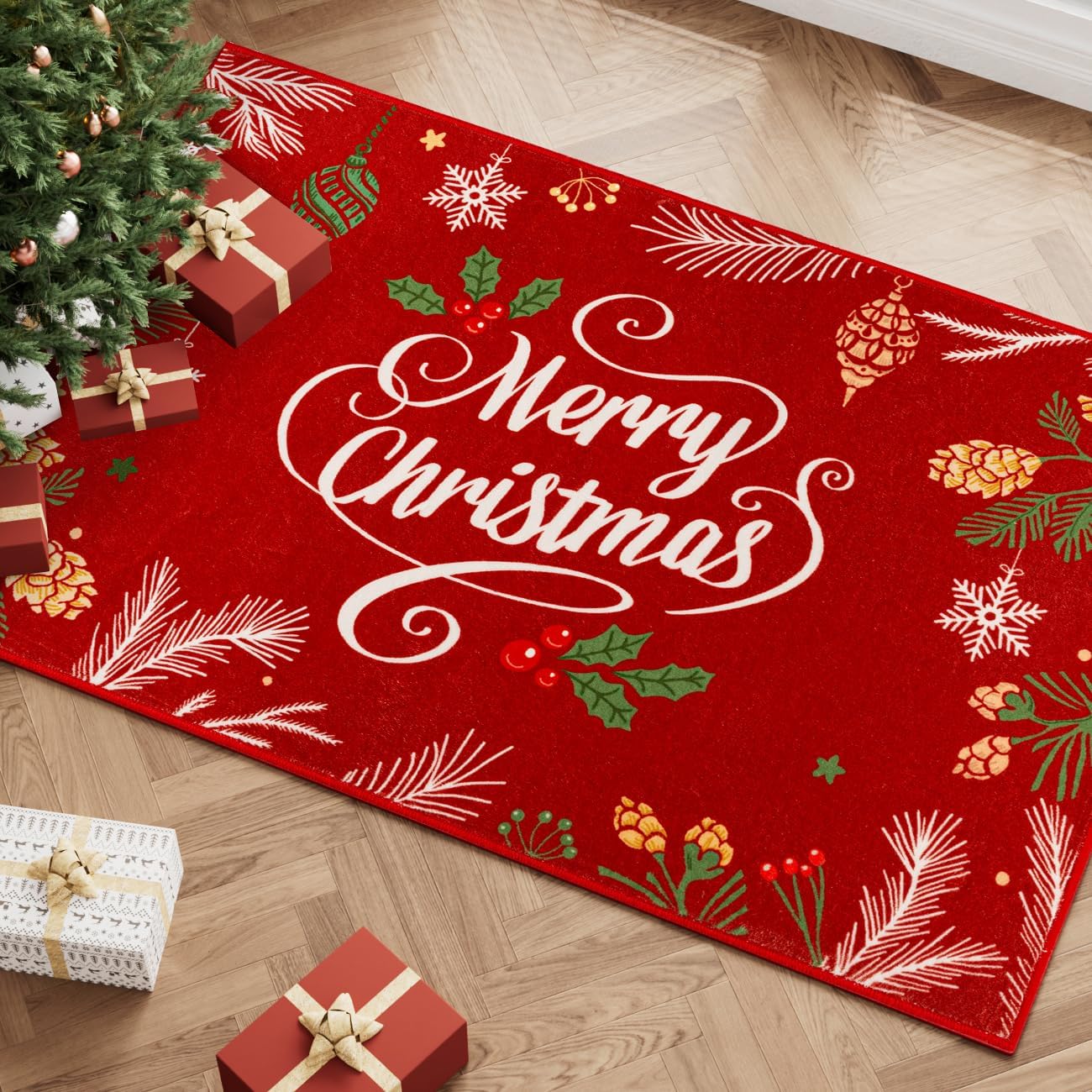 

Рождественский ковер с красными снежинками, праздничный декоративный коврик для гостиной, спальни, нескользящий коврик для кухни, прихожей, домашнего декора 40X60cm-16x24in