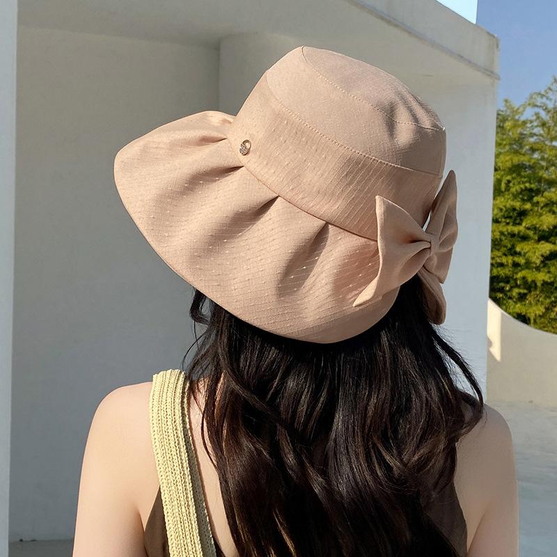 Small Standard Mesh Bow Bucket Hat Summer Idyllic Versatile Sunshade Basin Hat Outdoor Travel Vacation Beach Hat