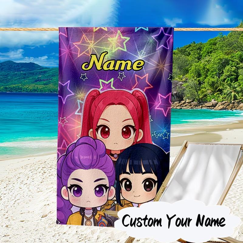 Custom Name KPop Cartoon Microfiber Beach Towel Super Soft & Absorbent for Bath, Beach, Travel Bath Time Accessory, Fan gifts