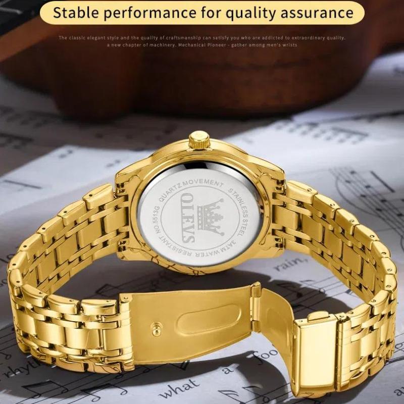 OLEVS Quarzuhr für Herren, Luxus-Diamanten, Golduhr, wasserdicht, leuchtend, Edelstahl, Business-Herren-Quarzuhren