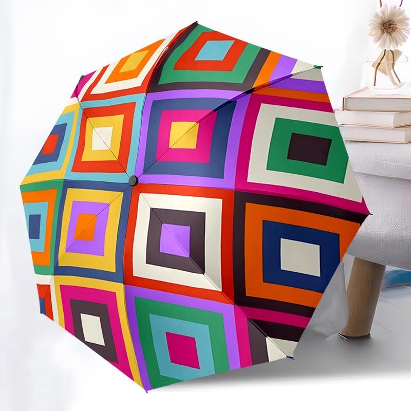 Geometric Gold Pattern Folding Umbrella Fashion Auto-Open 8 Iron Ribs Plastic Handle Foldable Sunshade Perfect Christmas Gifts