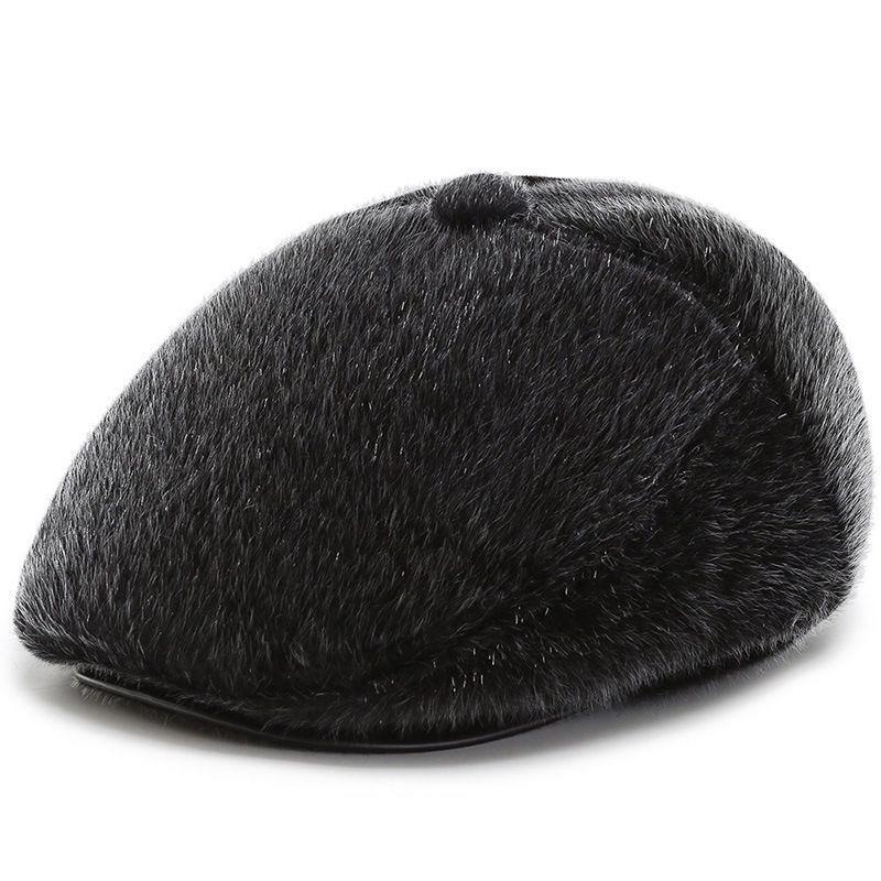 Chapéu de Inverno de Couro com Lã para Homens de Meia-Idade e Idosos - Boina à Prova de Vento e Protetora de Orelhas