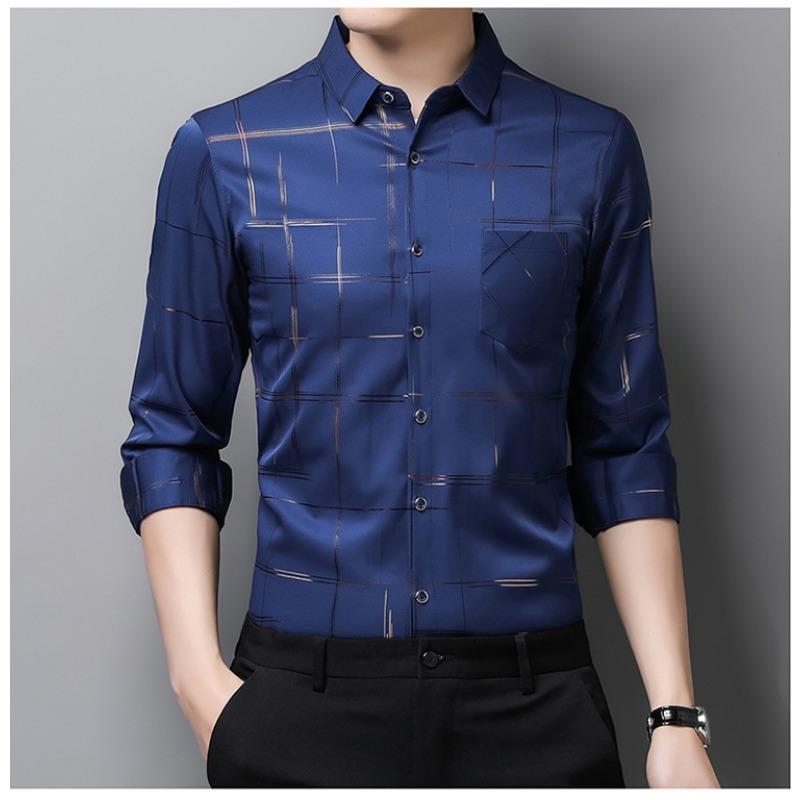 Men S Long Sleeve Turn Down Collar Striped Business Casual Dress Shirt
