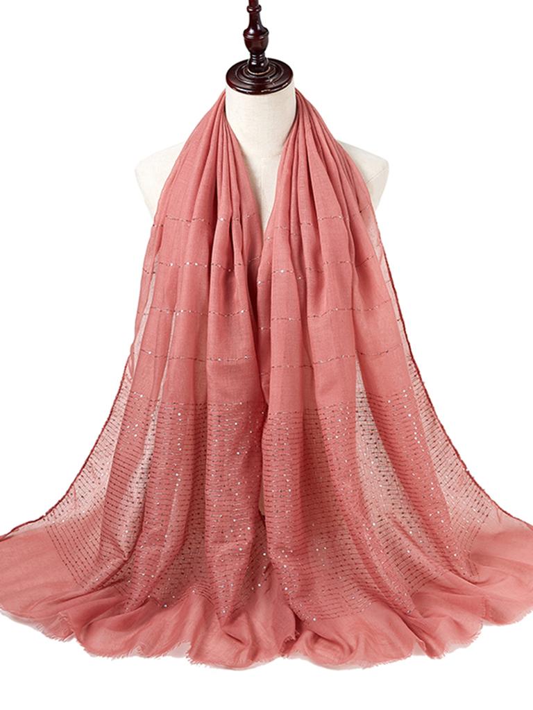 Design Shimmer Muslim Hijab Stripe Scarf Islamic Women Cotton Viscose Shiny Shawl Plain Hijab Scarf Tudung Bawal