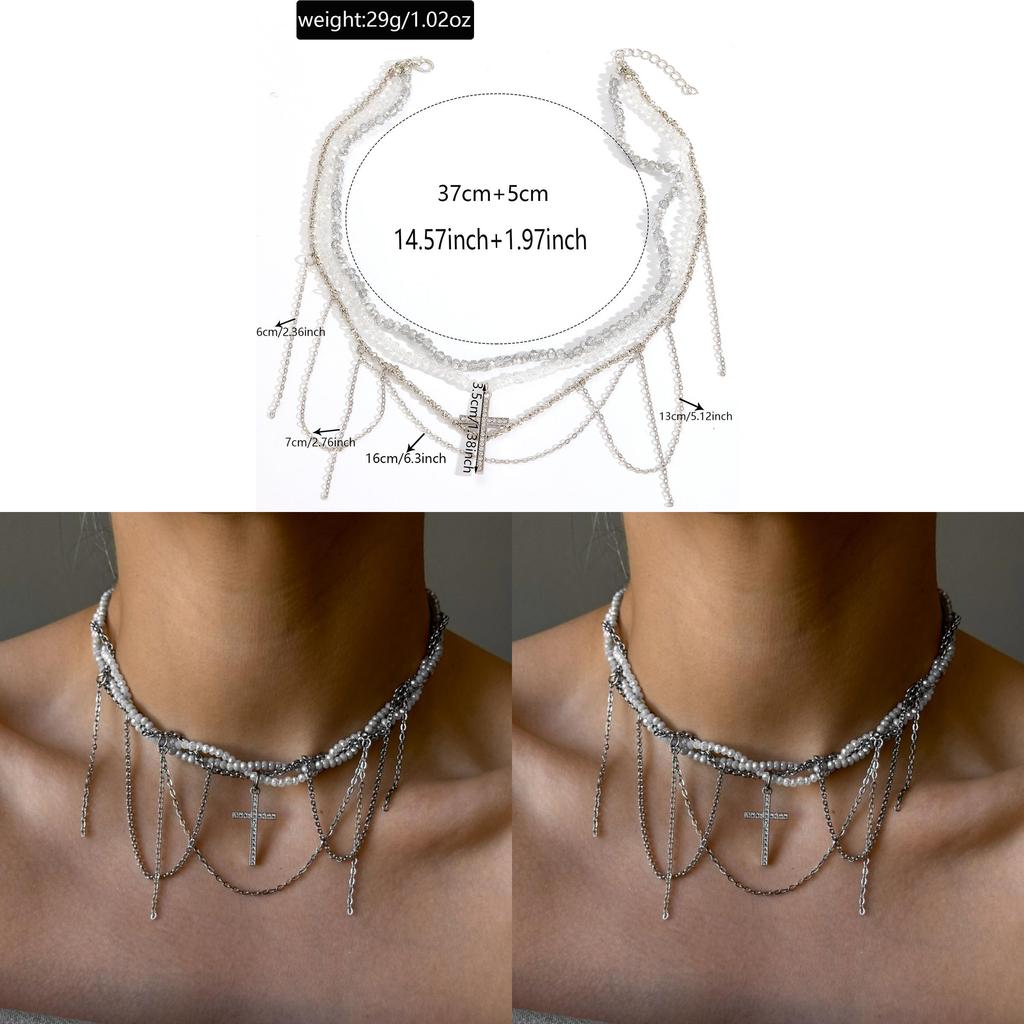 Geometric Cross Pendant Necklace For Women Men Fashionable Layered Chain Jewelry