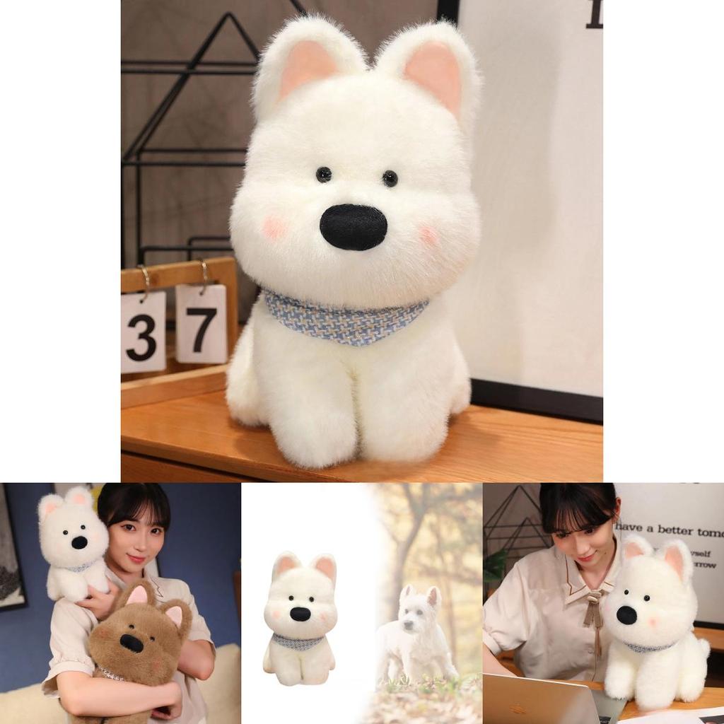 Cute West Highland White Terrier Plush Dog Doll Soft Stuffed Toy For Pets In White And Brown Colors