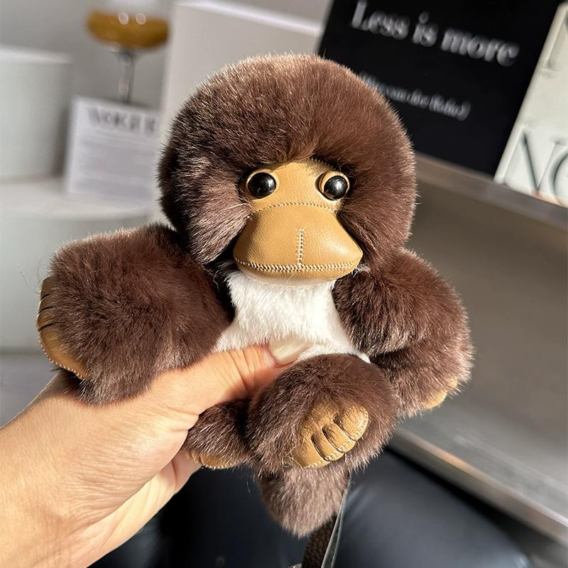[Cute Little Monkey] Real Rex Rabbit Hair Car Keychain Pendant Ins Internet Celebrity Plush Doll Bag Pendant