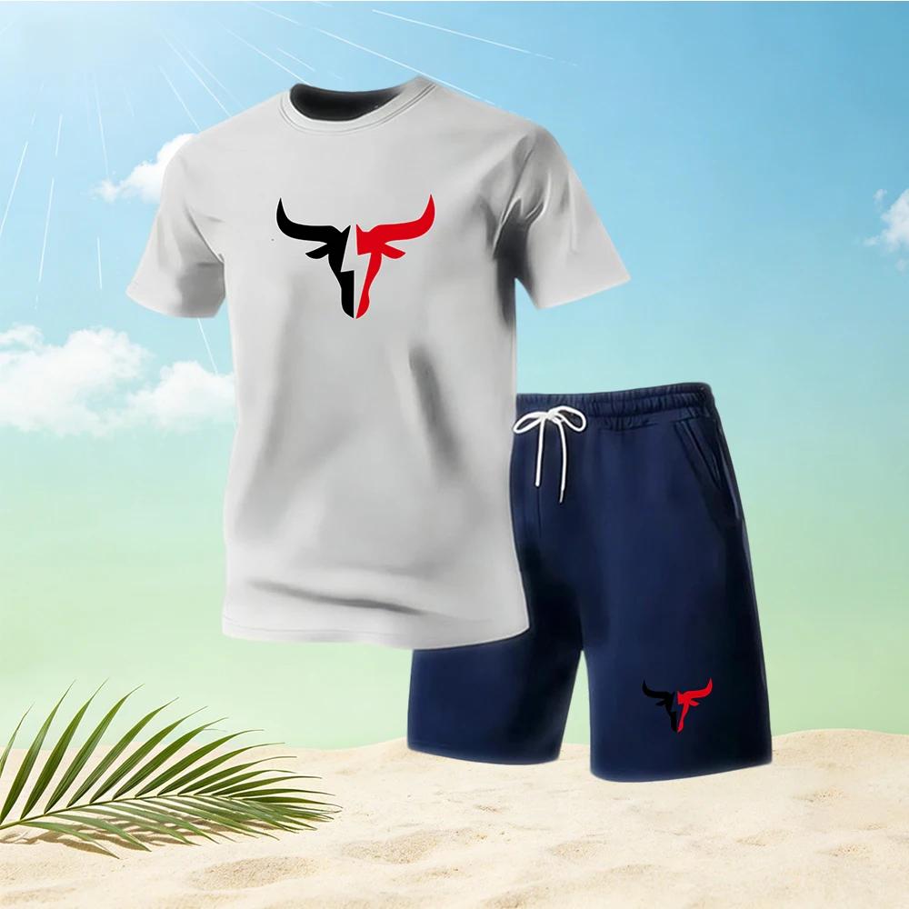 2026 Summer Men's Quick Drying Short Sleeved T-shirt and Shorts Set Urban Street Fashion Running Sports Two Piece Set Hot Sale
