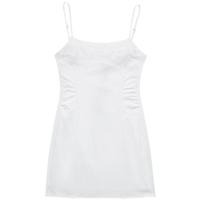 

Модный стиль 2024 Весна/Лето Новое поступление Женское поплиновое универсальное платье с вышивкой на бретелях-спагетти без рукавов Короткая юбка 0881322 White L