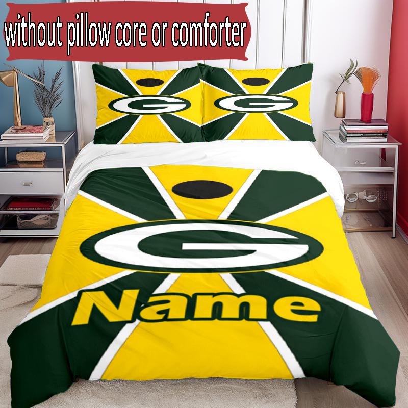 3pcs Duvet Cover Set (1*Duvet Cover + 2*Pillowcase, Without Core), Custom Name Green Bay Packers Pattern Bedding Set, Home Bedroom Decor Gift