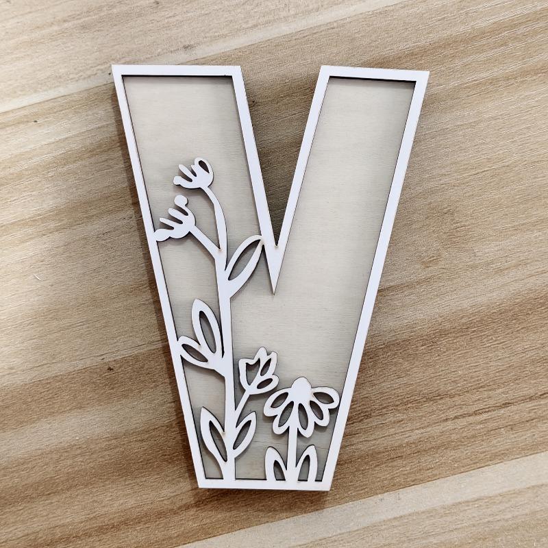 26pcs Wooden Alphabet Letters Wall Decor Set, Engraved Floral Pattern, Home Craft Ornaments, Elegant Display for Living Room