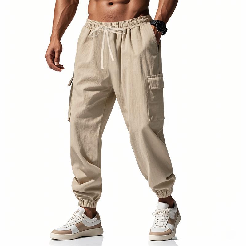 

Men s Cargo Pants with Drawstring Waist, Multi-Pocket Utility Pants in Khaki, White, Black, Light Blue, Light Khaki, Gray XXXL абрикосовий