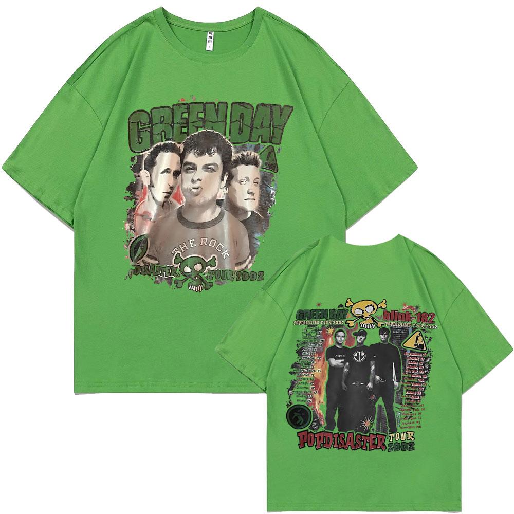 Rare Punk Band Green Day Popdisaster Tour 2002 T-shirts Unisex Women Vintage Gothic Rock Oversized Tshirt Male Cotton Casual Tees