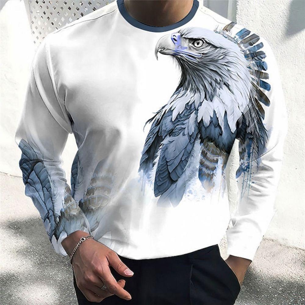 

Бавовняна футболка з тваринами чоловіча осінній одяг з графікою орла одяг вуличний стиль оверсайз з довгим рукавом топи для чоловіків футболка XL